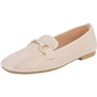 Ital-Design Loafers mit Glitzerdetails für Damen – Eleganter Komfort Slipper (91261585) Blockabsatz Mokassins in Beige