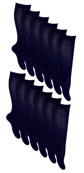 12 Paar Multipack Mädchen Kniestrümpfe | Atmungsaktive lange Baumwolle Schule Socken | Farboption - Grau, Schwarz, Weiß, Blau - Blau