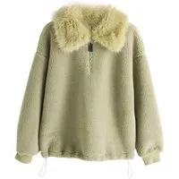 Next Fleecepullover Borg-Fleece mit 1/4-RV und Kunstfell-Kragen (1-tlg)