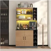 Flieks Küchenbuffet Hochschrank mit LED-Beleuchtung und Glastüren (100x47x187 cm, 1-St., höhenverstellbare seitliche Ablagefächer) Küchenschrank mit Arbeitsplatte Mehrzweckschrank Highboard