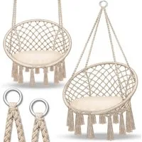 tillvex Hängesessel tillvex® Hängesessel Hängestuhl Hängeschaukel Hängekorb Hängesitz (Set, Hängesessel, Kissen, 4 Seile mit 2 Stahlringen), Kissen