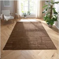 TaraCarpet Teppich Tara Carpet Avalon uni Hoch-Tief-Struktur, rechteckig, Höhe: 13 mm, Wohnzimmer, Schlafzimmer, Esszimmer, Jugendzimmer braun 080x150