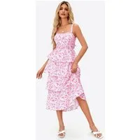 Imily Bela Maxikleid Damen Fließendes Mehrlagiges Kleid mit Rüschen (Packung, 1-tlg., 1per-Pack) Reißverschluss und Bänder hinten