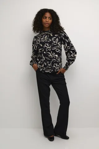 Langarm - Hemd Regular fit Black/Sand Painted Flower black multi