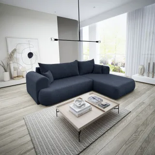 Ecksofa Schlafsofa ANIKE Stoff Now or Never Dunkelblau Ottomane Rechts