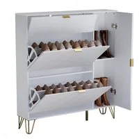 UEV Schuhschrank mit 4 Klappen schmal Schuhkipper Schuhregal (105x24x120cm) verstellbare und herausnehmbare Trennwände für verschiedene Schuhtypen