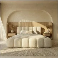 thematys Polsterbett CLOUD mit Bettkasten, 140x200 160x200 180x200 200x200cm (Kopfteil im Modernen-Look – weich, modern und pflegeleicht), hochwertiger Bouclé-Stoff in Ash, Weiß, und Kreme, Inklusive Lattenrost: Holzrahmen,hochwertiger Stoff), hydrau