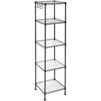 SONGMICS Badregal Badezimmerregal, Standregal, Metallregal, bis 100 kg belastbar, mit 5 PP-Platten, abnehmbare Haken, 30 x 30 x 123,5 cm, erweiterbar