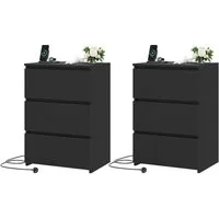 Homfa Nachttisch Nachtschrank Nachtkommode Nachtkonsole (2-St), 3 Schubladen, 45x38x66 cm, Schwarz
