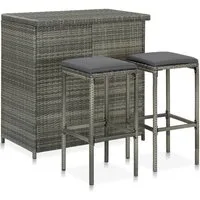 vidaXL Essgruppe 3-tlg. Bar Set Poly Rattan Grau, (3-tlg)