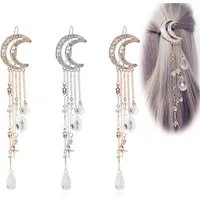 Zaewry Haarspange 3 Stück Braut-Haarspangen,Mond-Diamant-Quaste Seitenclip, Haarschmuck, 3-tlg., für Frauen und Mädchen