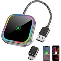 ESSGOO USB Wireless CarPlay Android Auto Adapter Bunte Lichter Plug & Play Adapter Type-C, USB zu Type-C, USB, WIFI Bluetooth 5.2 Sprachsteuerung kompatibel Autos mit Wired CarPlay