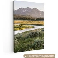OneMillionCanvasses® Leinwandbild Berglandschaften - Fluss - Wald, Fotodruck (1 St), Leinwand Canvas Wandbild, Wanddekoration 20x30 cm