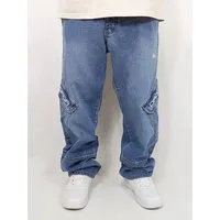 DADA Supreme Regular-fit-Jeans HipHop Denim Baggy Pants mit Cargo Taschen und Stickerei für Herren Baumwolle unifarben windabweisend Reißverschluss casual-Style