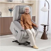 HOMCOM Relaxsessel Fernsehsessel mit Aufstehhilfe (Massagesessel mit Liegefunktion, Wärme- und Massagefunktion, 1-St., TV Sessel mit Taschenfederkernsystem), Fernbedienung, Seitentasche, Hellgrau