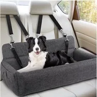 CALIYO Hunde-Autositz Hundeautositz für große/mittlere Hunde, Hochdichter und elastischer Schwamm, Imitat-Leinenstoff, Vollständig Abnehmbarer & waschbarer Hundereisesitz mit dickem Kissen