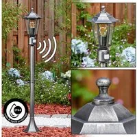 hofstein Pollerleuchte Wegeleuchte m. Bewegungsmelder aus Metall/Glas in Schwarz-Silber/Klar, ohne Leuchtmittel, antike Außenleuchte, Gartenlampe, Gartenbeleuchtung IP44, 1 x E27