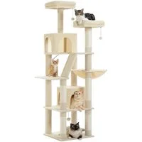 PAWZ Road Kratzbaum Kratzbaum, Großer Spielturm,6 Kratzstämme,2 Kratzbrettern, 180cm, grau, dunkelgrau, beige,rosa