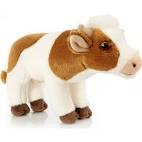 Uni-Toys Kuscheltier Kuh weiß-braun - Mit/ohne Glocke/Muh-Ton - 27cm Länge - Plüschtier, zu 100 % recyceltes Füllmaterial