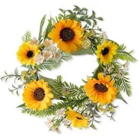 Kunstkranz Türkranz Sonnenblumen künstlich Sommer Deko Haustür Wandkranz, FELIXLEO