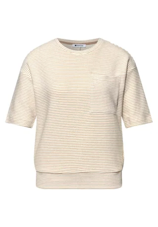 Street One - Strukturiertes Shirt mit Streifenmuster und Brusttasche beige - Gr. - 38