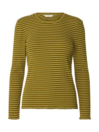 Selected - Ringelshirt - Slfanna grün/weiß - Gr. - XS