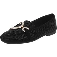 Ital-Design Elegante Loafers mit Schnalle für Damen - Bequem und stilvoll Slipper (91261605) Blockabsatz Mokassins in Schwarz