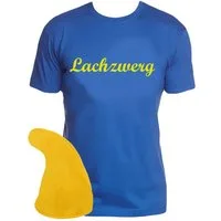 coole-fun-t-shirts Kostüm Lachzwerg Kostüm Mütze Zwerg und T-Shirt Blau - Gelb