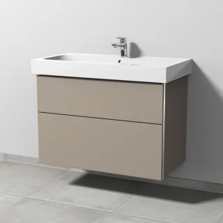 Sanipa 3way Waschtischunterbau zu Geberit iCon Waschtisch mit 2 Auszügen, Sandgrau-Matt BS65267