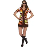 Metamorph Hippie-Kostüm 60er Retro Kleid - Fasching Hippie Kostüm Karneval, Hippes Mini-Kleid aus den Swinging Sixties