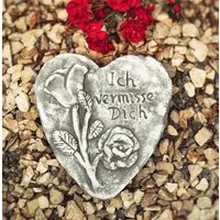 Radami Gartenfigur Grabherz mit Rose und Spruch "Ich vermisse Dich"