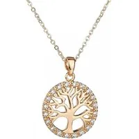 LÖB Kette mit Anhänger 18K Gold vergoldet Halskette Zirkonia Steine Lebensbaum Ring Anhänger (Geschenke für Frauen Beste Freundin Mutter Mama Damen zum Geburtstag Weihnachten Weihnachtsgeschenke, Inkl. Schmuckbox), Damen Kette Strass Ringanhänger Bau