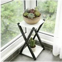 BlingBin Blumenhocker Zweistöckiger Pflanzenständer mit Metallgestell und MDF-Ebenen (1 Stück, 1 St., ca. 57 x 30 x 30 cm), dekorative Blumenablage für Wohnzimmer, Balkon und Garten