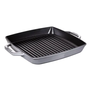 Staub Grill Pans Grillpfanne mit zwei Griffen, quadratisch, 33 cm, grau 33 cm, quadratisch, Graphit-Grau, Gusseisen
