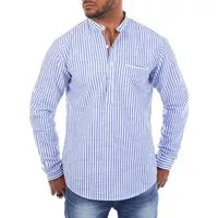 CARISMA Langarmhemd Herren Baumwoll Leinen Mix Tunika Hemd 8454 Regular Langarm Stehkragen Gestreift