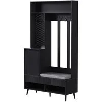 i@home Garderoben-Set Flurgarderobe Set, Weiß/Schwarz, mit Schuhbank, 4 Kleiderhaken, 2 Schubladen und 1 Türen