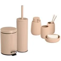 Zeller Present Badaccessoire-Set 6-teiliges Badaccessoire-Set - Keramik, Mandel, Set, 6 tlg., 6-tlg., stilvolle Riffelstruktur