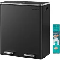 SONGMICS Mülleimer 2 Fächer, Mülltrennsystem, Treteimer, Abfalleimer Küche, 15 Müllsäcke, 2x30L, Inneneimer aus Kunststoff, Klappdeckel, Softclose, luftdicht