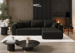 Ecksofa Schlafsofa CAMILA Stoff Monolith Dunkelgrau Ottomane Rechts