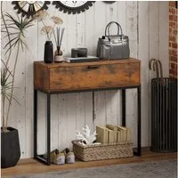 HOMCOM Konsolentisch Flurtisch mit Schrank, Beistelltisch im Modern-Design (Beistelltisch, 1-St., Flurtisch), für Flur, Wohnzimmer, 80 x 30 x 76 cm, Rustikal-Braun