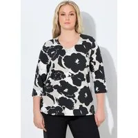 Ulla Popken T-Shirt Shirt Blüten Classic V-Ausschnitt 3/4-Arm