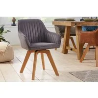 riess-ambiente Polsterstuhl LIVORNO vintage grau – Microfaser, drehbar, Holz-Beine, mit Armlehne (Einzelartikel, 1 St), mit 180° Drehfunktion und Autoreturn – ideal für Dein Esszimmer