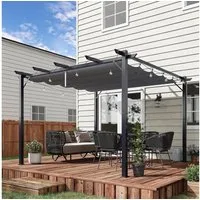 Outsunny Pergola Pavillon Überdachung mit Schiebedach, (Pergola, 1-tlg., Pavillon), für Garten, Balkon, Kohlegrau