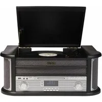 Denver MRD-51 Retro Musikcenter mit Plattenspieler, DAB+, Kassette, CD & USB Multifunktionsspieler (DAB+ Radio, CD, Kassette, USB-MP3, Vinyl, Aufnahmefunktion)