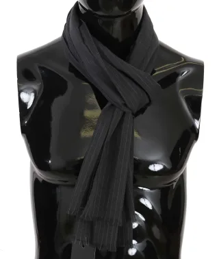 Dolce & Gabbana Herrenschal grau 100% Wolle gestreift Muster Wrap Schal