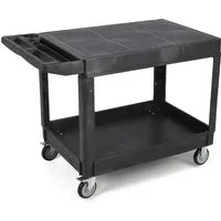 GarveeMore Servierwagen mit flacher Oberseite und Ablagen,Arbeitswagen Tragkraft bis zu 250kg, 2-stöckiger Servierwagen mit 360°-Schwenkrädern (2 mit Bremsen)