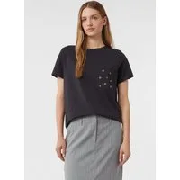 comma Kurzarmshirt T-Shirt T-Shirt mit Brusttasche und Nieten-Details