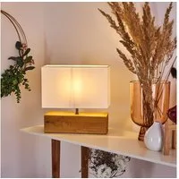 hofstein Tischleuchte Boho Lese Lampe Holz/Stoff weiß Wohn Schlaf Raum Beleuchtung Nacht