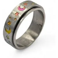 Eyecatcher Fingerring Anti Stress Fidget Ring drehbar Edelstahl bunt Mond und Sterne