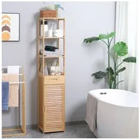 Kleankin Badkommode aus Bambus, mit Schublade, drei Ablagen, offenes Fach (Badezimmerschrank, 1 St., Badezimmermöbel), für Badezimmer, 32 x 30 x 163 cm Naturholz